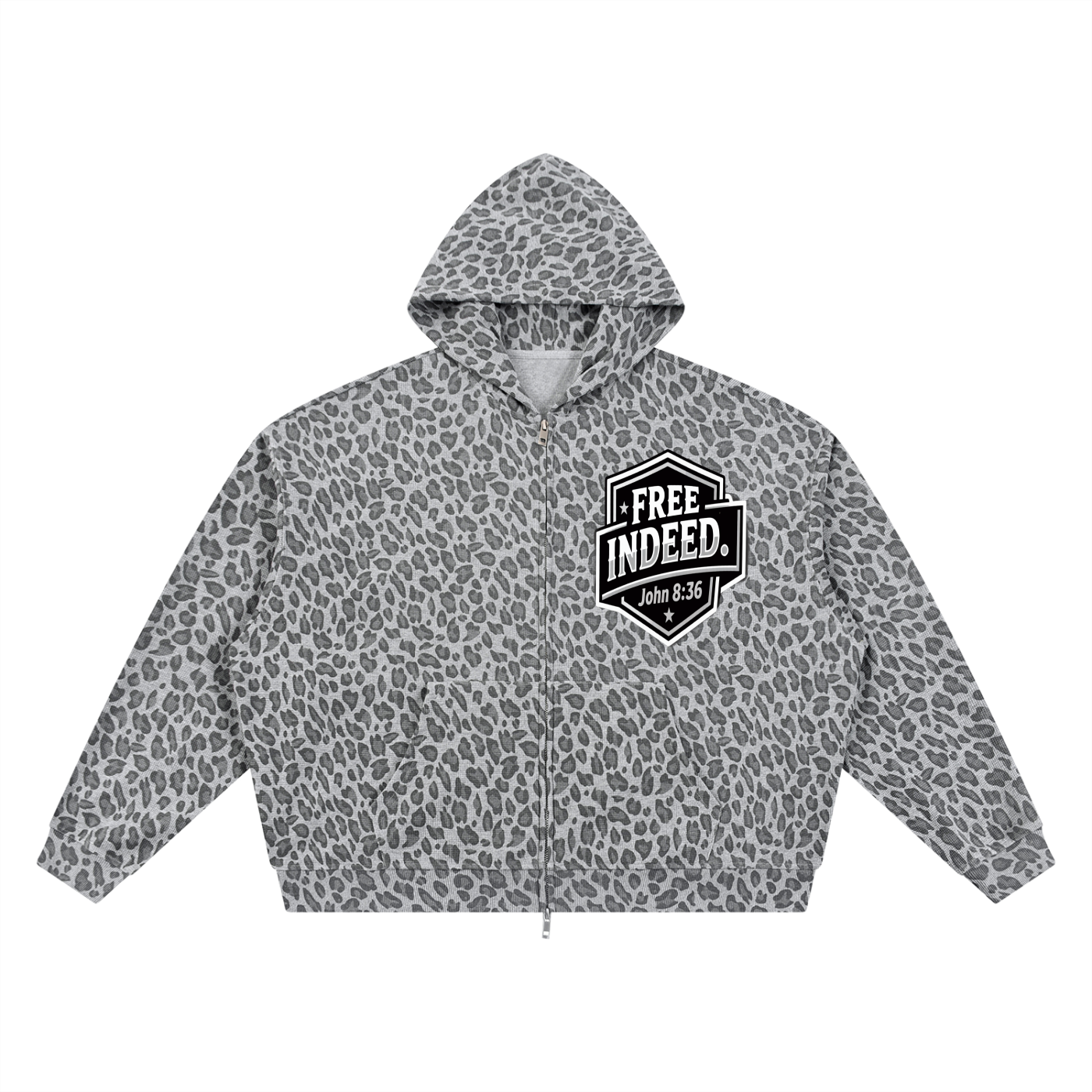Unisex Leopard Print Waffle Full Zip Hoodie