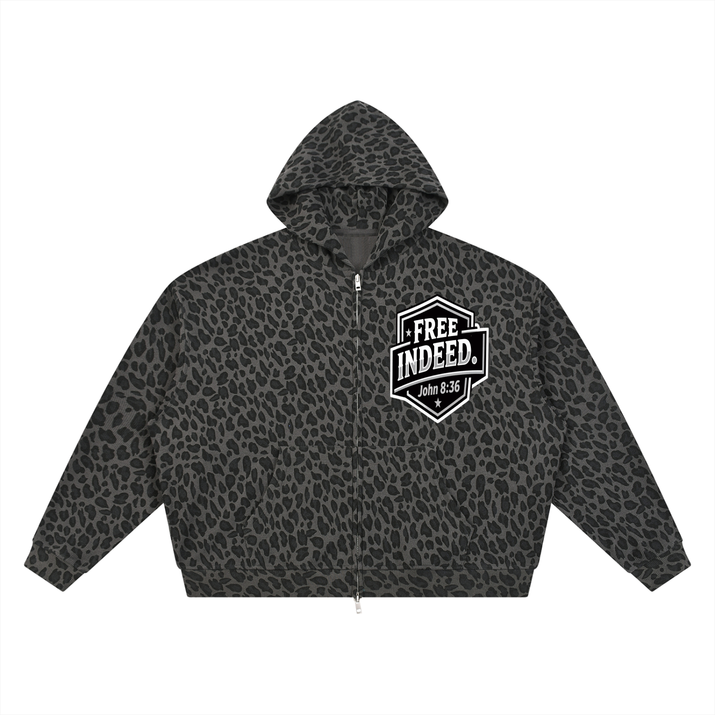 Unisex Leopard Print Waffle Full Zip Hoodie
